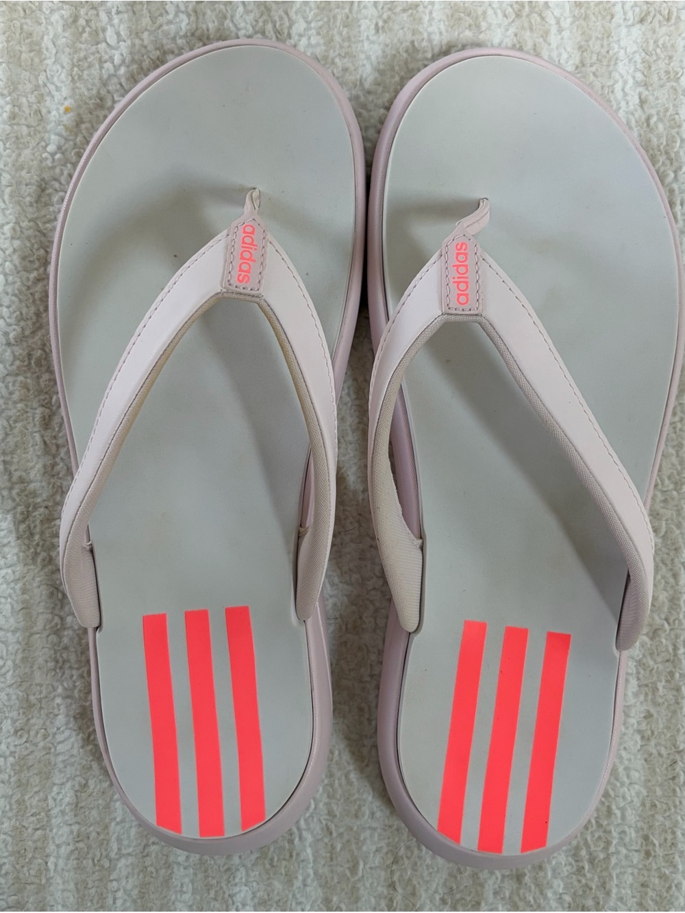 adidas White and Neon Pink Women's Comfort Flip Flops